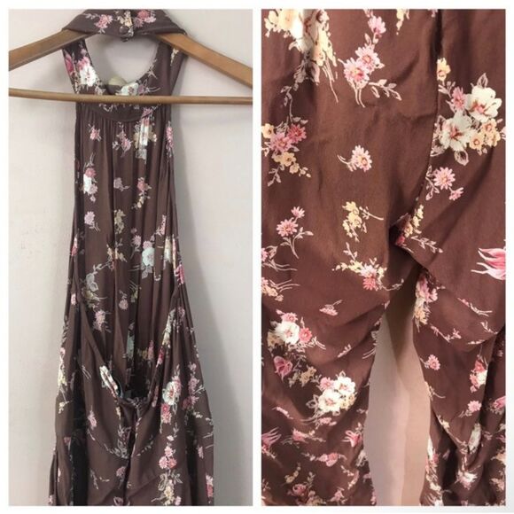 Flynn Skye Brown Floral Halter Jumpsuit Size S GUC - Picture 3 of 6